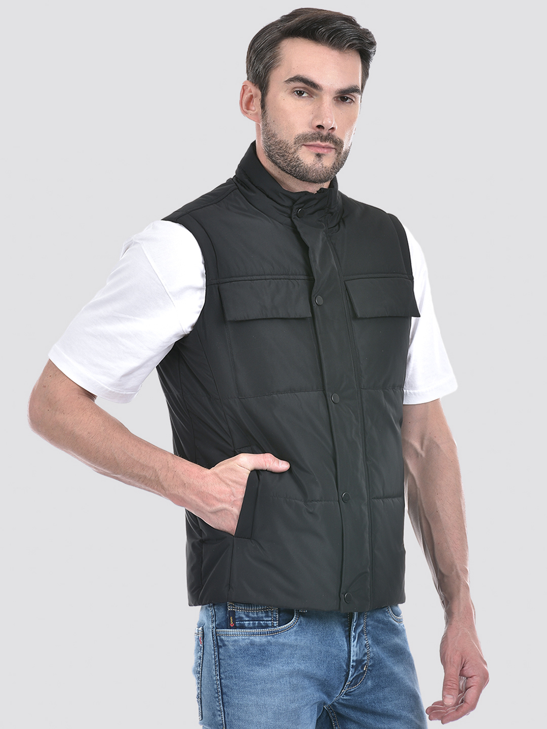 Numero Uno Men Black Sleeveless Puffer Jacket